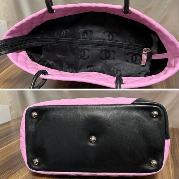 Authentic CHANEL Cambon Ligne Tote Large Pink Quilted Calfskin Leather Purse Bag - Picture 7 of 16